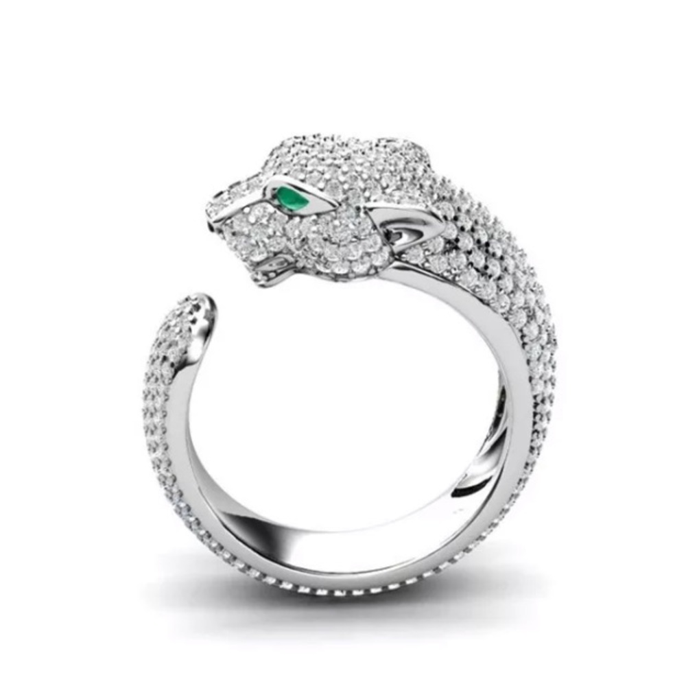925 SILVER FILLED CRYSTAL INLAID LEOPARD RING - Picture 2 of 3